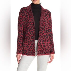 JOSEPH A cheetah red black open front collared cardigan size Oversized Small